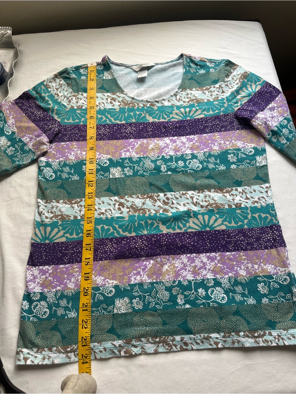 Christopher & Banks Green Purple Floral Patchwork Long Sleeve Top Size S - Picture 5 of 8